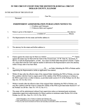 Illinois Independent Administration Publication Notice