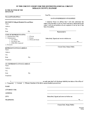 Illinois Probate Oath of Representative