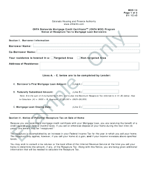 Colorado MCC Recapture Tax Notice