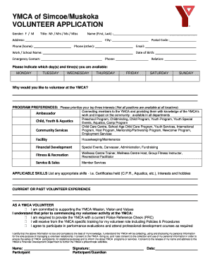 YMCA Volunteer Application Form