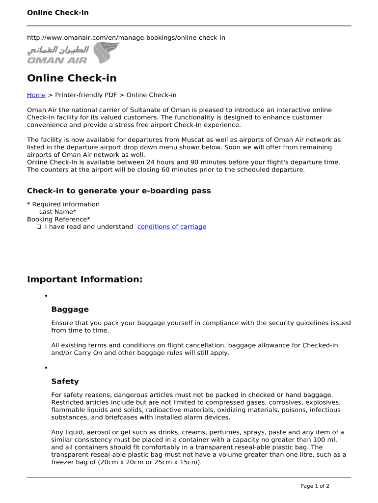 Fillable Online Online Checkin Oman Air Fax Email Print pdfFiller