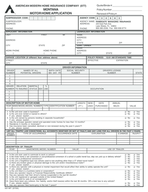Motor Home Insurance Application Form