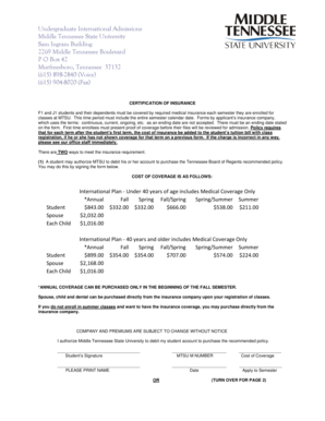 MTSU International Student Insurance Certification