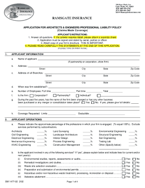 Architects & Engineers Professional Liability Policy Application