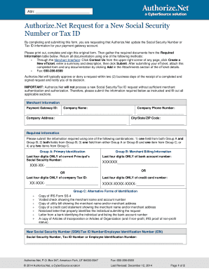 Authorize.Net Social Security or Tax ID Update Form