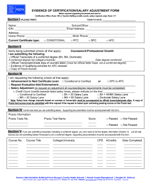 Evidence of Certification/Salary Adjustment Form