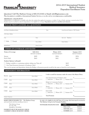 International Student Medical Insurance Dependent Enrollment Form