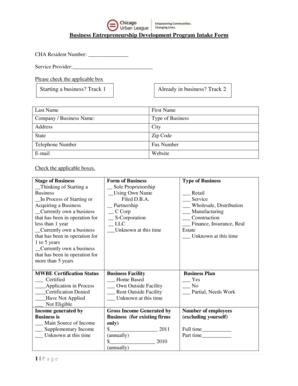 Business Entrepreneurship Development Program Intake Form