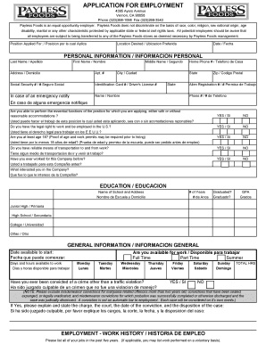Payless Foods Employment Application