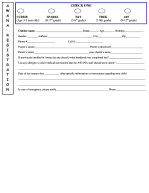 Awana Club Registration Form