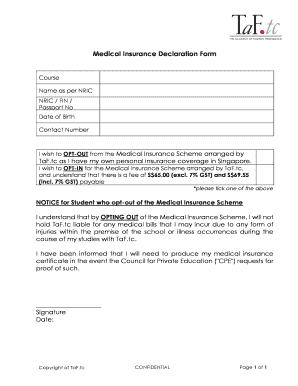 Medical Insurance Declaration Form