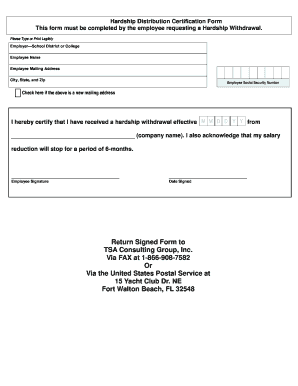 Hardship Withdrawal Certification Form