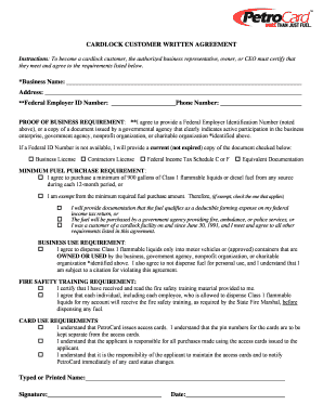 Cardlock Customer Written Agreement