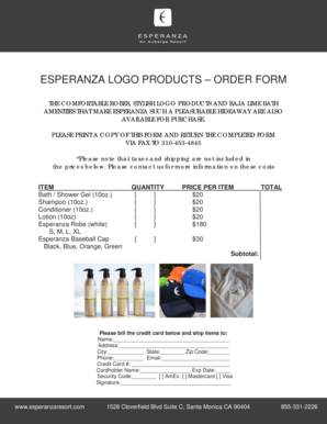 Esperanza Logo Products Order Form