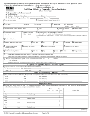 Uniform Application for Individual Adjuster License