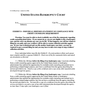 Individual Debtor's Statement of Compliance with Credit Counseling Requirement