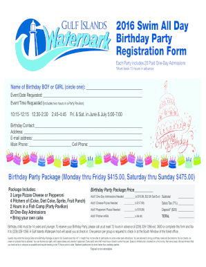 Birthday Party Registration Form