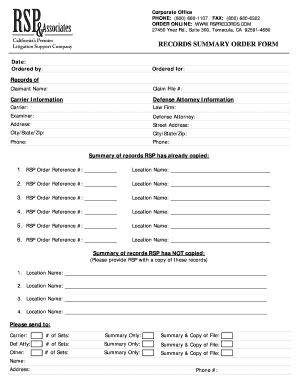 Records Summary Order Form
