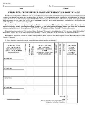 Schedule F - Creditors Holding Unsecured Nonpriority Claims