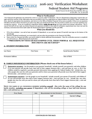 2016-2017 Verification Worksheet