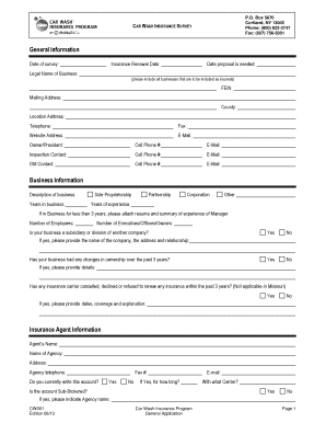 Car Wash Insurance Survey Form