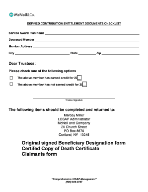 Service Award Beneficiary Designation Form