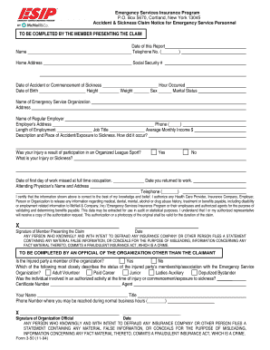 Emergency Services Insurance Claim Form