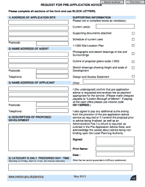 Request for Pre-Application Advice