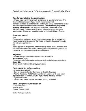 Washington Individual Health Insurance Application