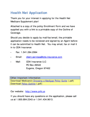Health Net Medicare Supplement Application