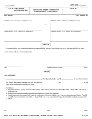 Motion and Order for Escrow