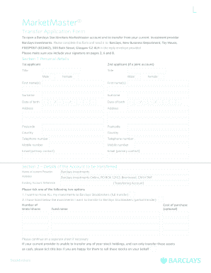 Barclays Stockbrokers MarketMaster Transfer Application Form