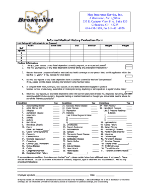 Informal Medical History Evaluation Form