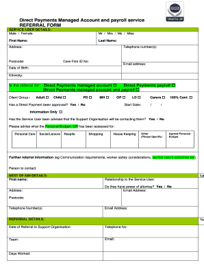 Direct Payments Managed Account and Payroll Service Referral Form