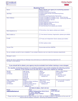 Solihull Council Booking Form