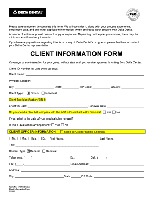 Delta Dental Client Information Form