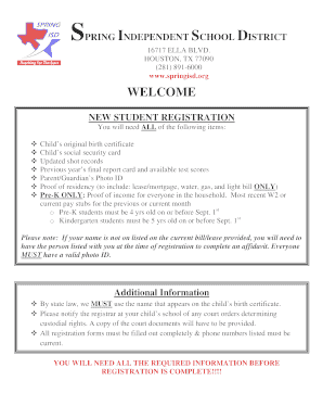 Spring ISD Student Registration Form
