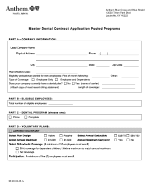 Anthem Blue Cross Dental Contract Application