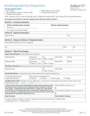 Ohio Downgrade/Policy Change Form