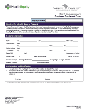 Health Savings Account Employee Enrollment Form