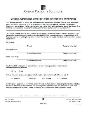 Optional Authorization to Disclose Claim Information