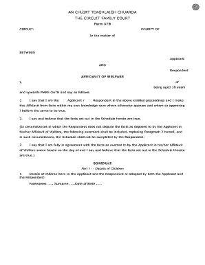 Affidavit of Welfare Form 37B