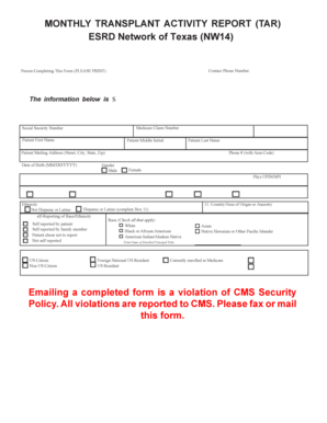 MONTHLY TRANSPLANT ACTIVITY REPORT (TAR) - esrdnetwork