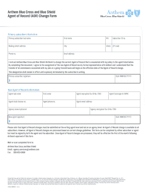 Anthem Agent of Record Change Form