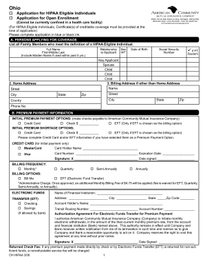 Ohio HIPAA Eligible Individual Application