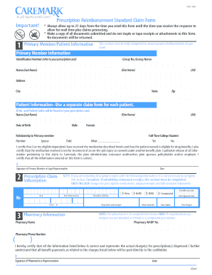 Prescription Reimbursement Standard Claim Form