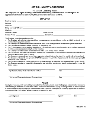 List Billing/EFT Agreement