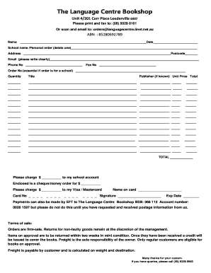 Language Centre Bookshop Order Form