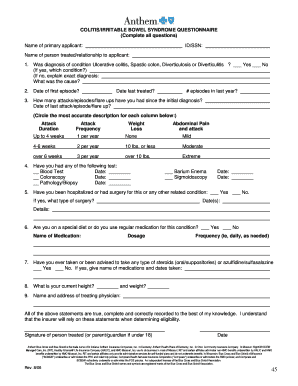 COLITIS-IRRITABLE BOWEL QUESTIONNAIRE