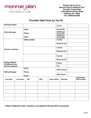 Provider Data Form by Tax ID